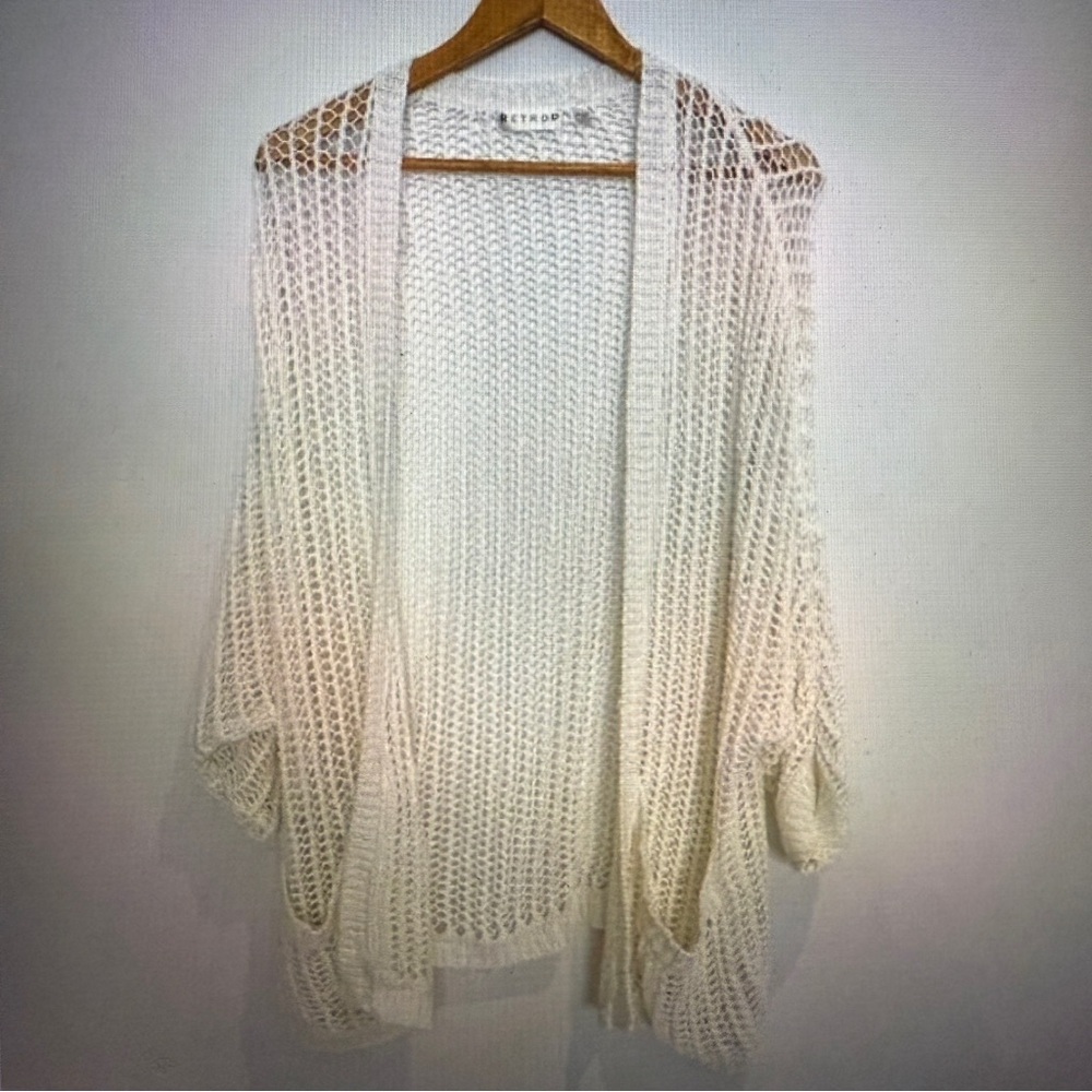 Retrod Woman White Open Knit Cardigan Oversize Sweater Size S